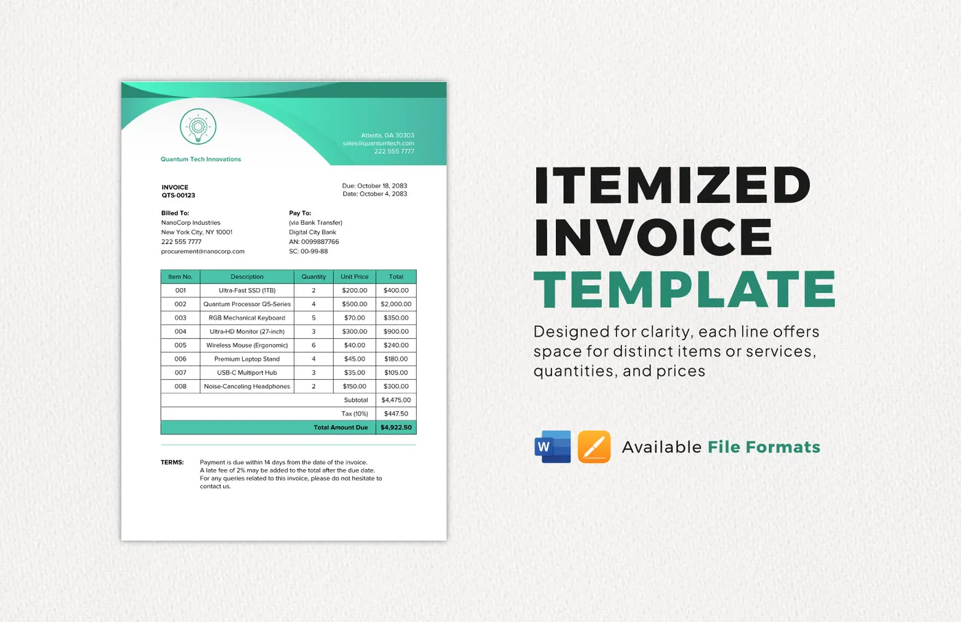 Itemised drainage invoice with each job component priced separately